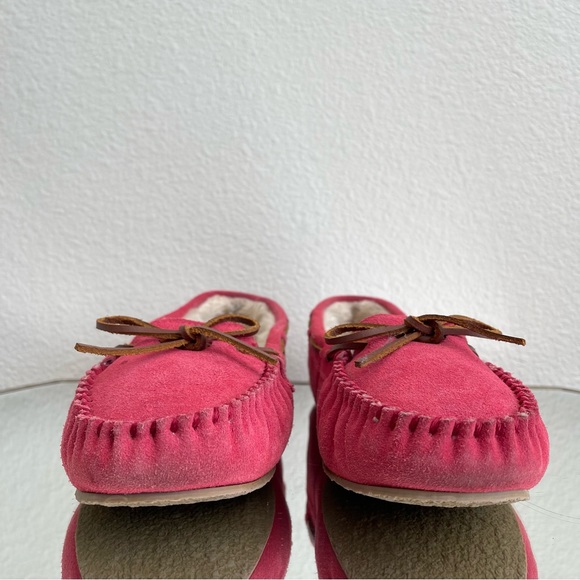 MINNETONKA Womens Hot Pink Suede Leather Cally Faux Fur Lined Moccasin Loafers - Picture 9 of 12